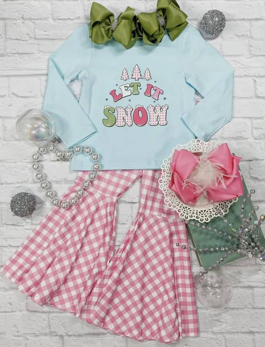 Preorder GLP1891 let it snow Christmas Tree Blue long-sleeved pink-white plaid pantsuit