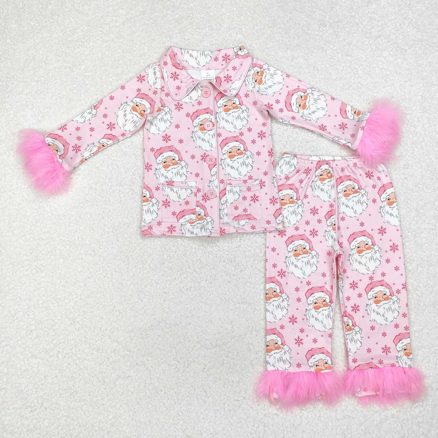 GLP1900 Santa Claus snowflake pink plush border long sleeve pants pajamas set New arrival