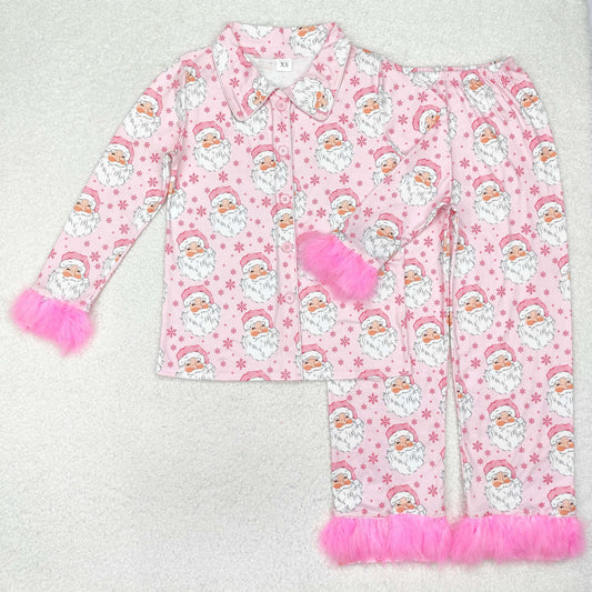 GLP1901 Adult Female Christmas Snowflake Pink Plush Border Long Sleeve Pants Pajamas Set RTS 202509