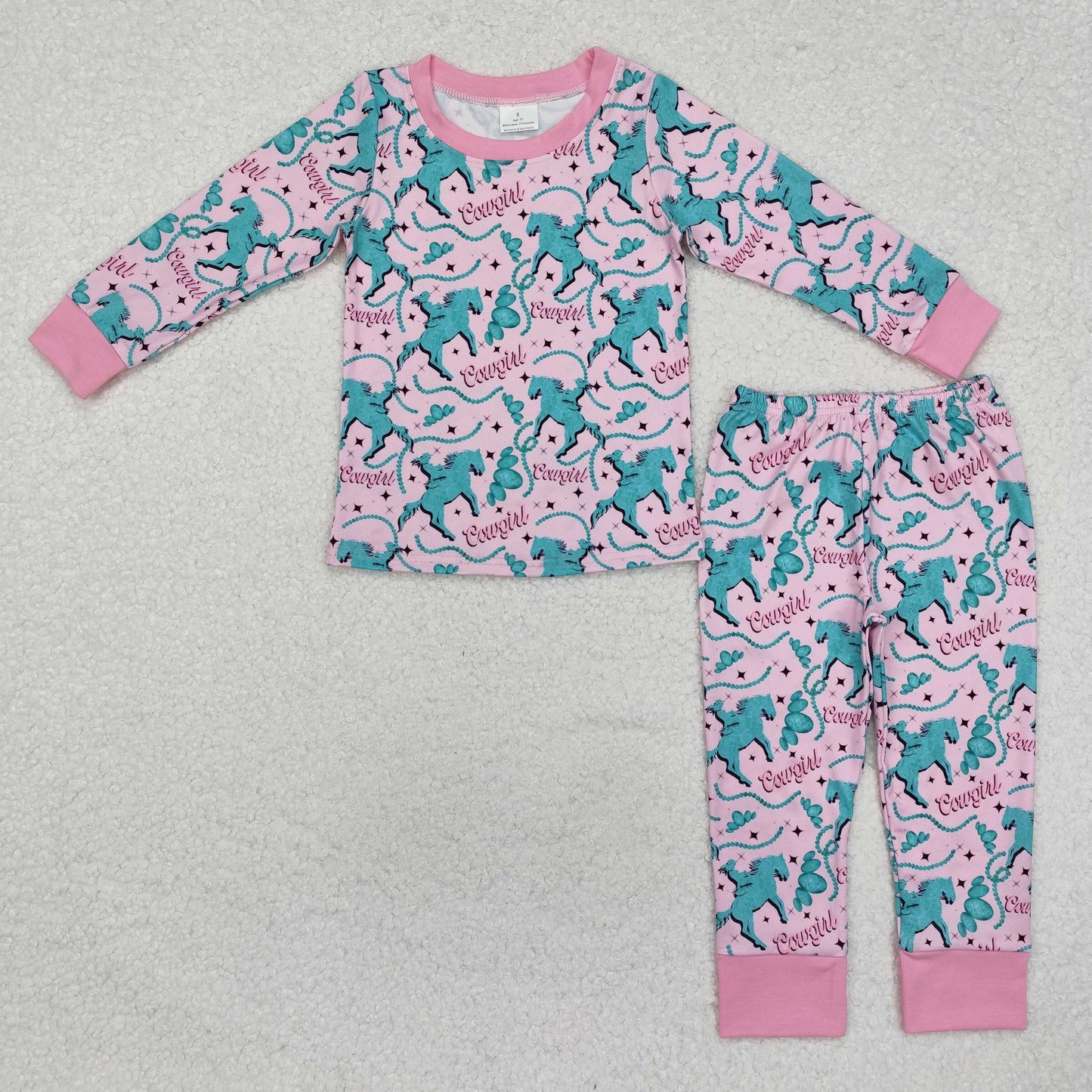 GLP1911 Cowgirl Riding Horse Jewel Pink Long Sleeve Pants Girls Pajama Sets RTS 20241126