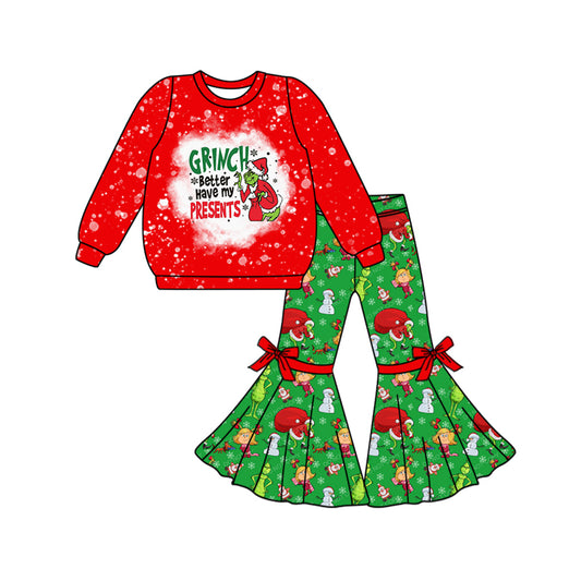 Preorder GLP1914 grinch letters Red long-sleeved green pantsuit