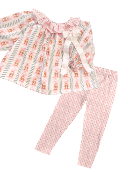 Preorder GLP1924 Christmas Bow House pink plaid lace long sleeve trousers set high quality