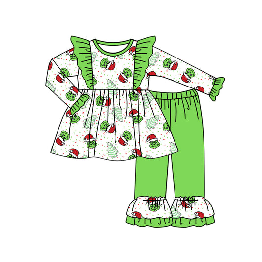 Preorder GLP1933 grinch Christmas Tree Green lace white long sleeve pantsuit