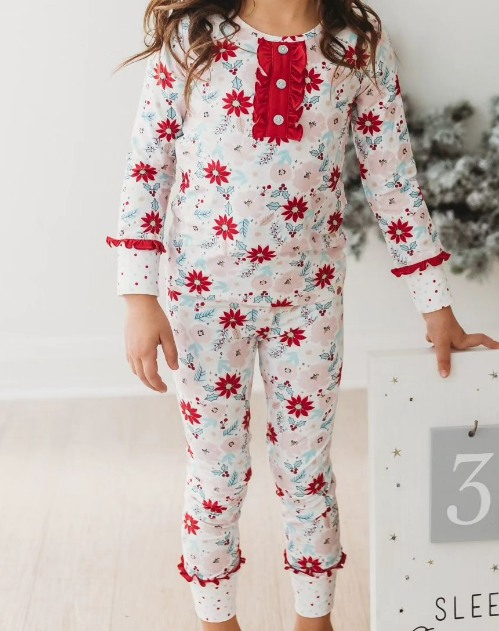 Preorder GLP1936 Pink flower long sleeve pants pajamas set