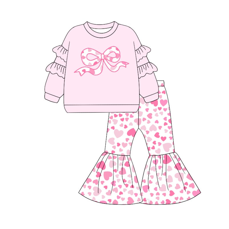 Preorder GLP1951 Long sleeve pantsuit with pink lace and love bows