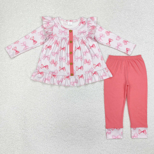GLP1958 Bows Ruffle Pink Long Sleeve Pants Girls Sets RTS 202510
