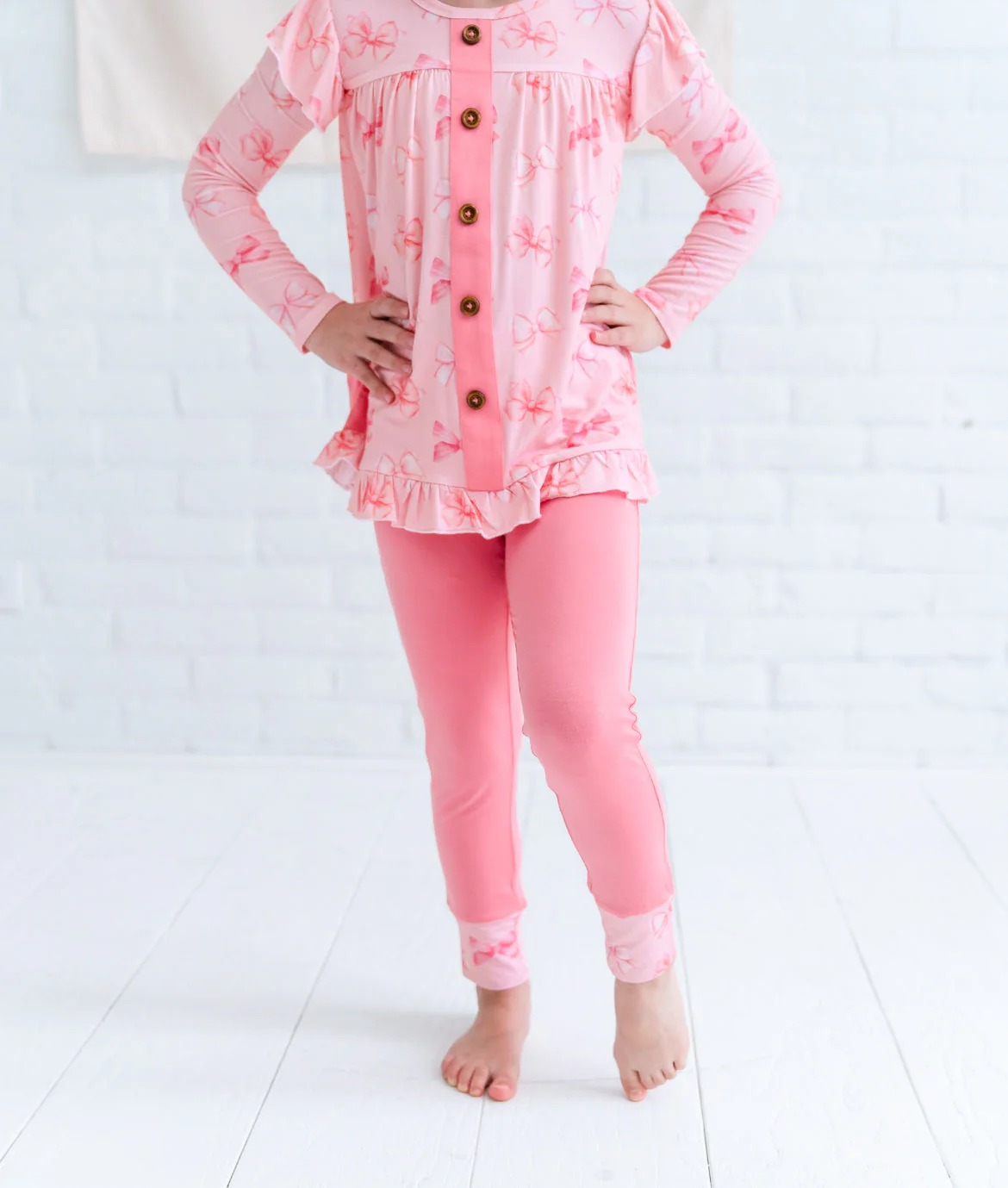 Preorder GLP1958 Pink long sleeve pants suit with bow pattern