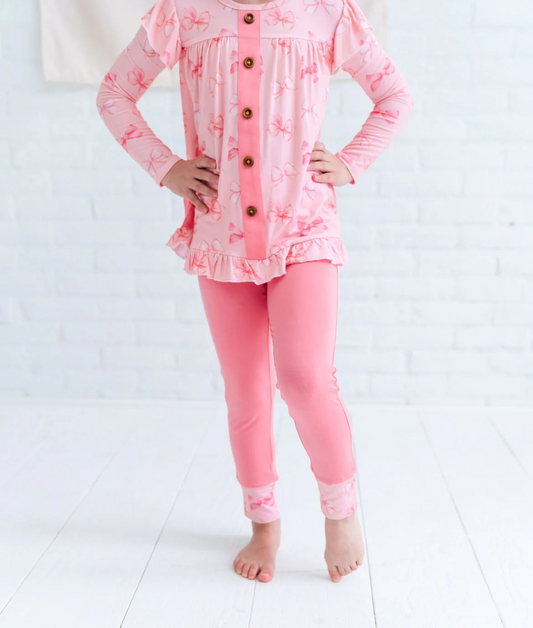 Preorder GLP1958 Pink long sleeve pants suit with bow pattern