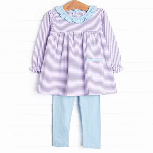 Preorder GLP1982 Purple striped pockets blue lace long sleeve pantsuit