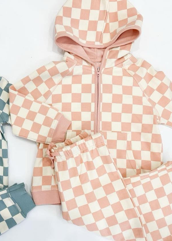 Preorder GLP1989 Beige pink plaid long-sleeved hooded pantsuit