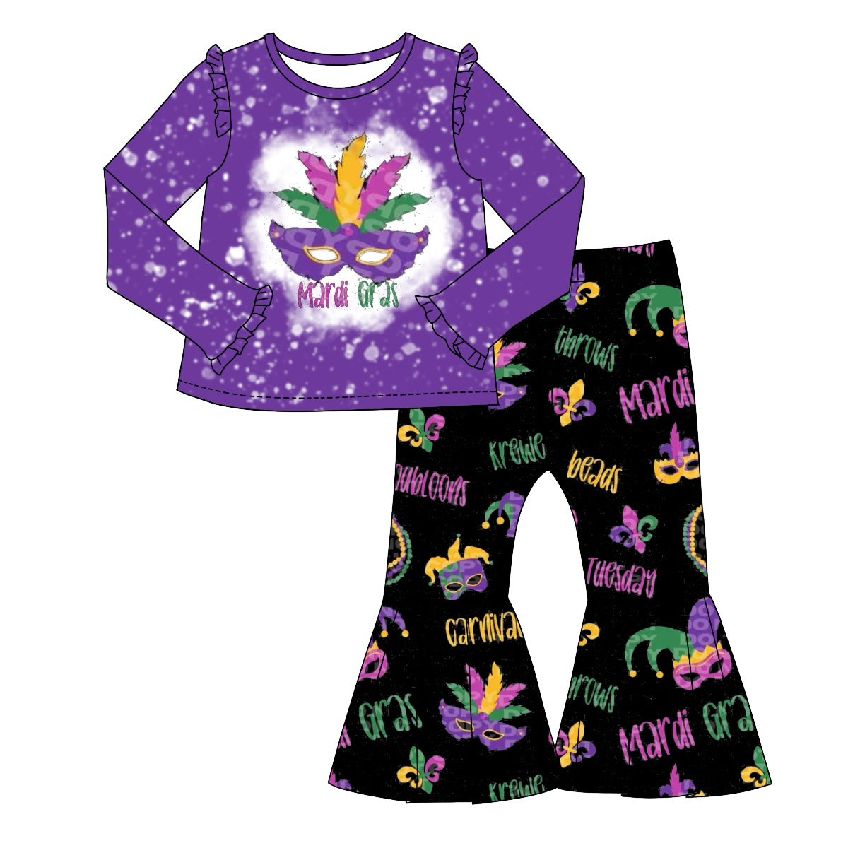 Preorder GLP1992 mardi gras Mask Purple lace long sleeve black pantsuit