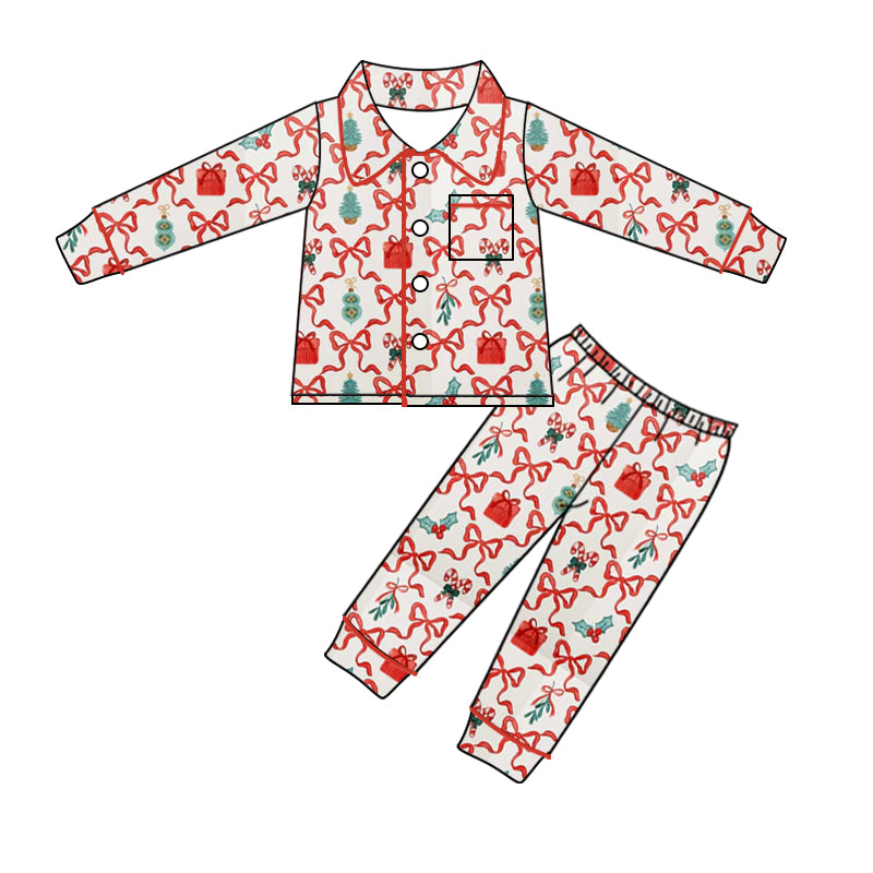 Preorder GLP1994 Christmas gift bow pattern pocket long sleeve trousers pajamas set high quality