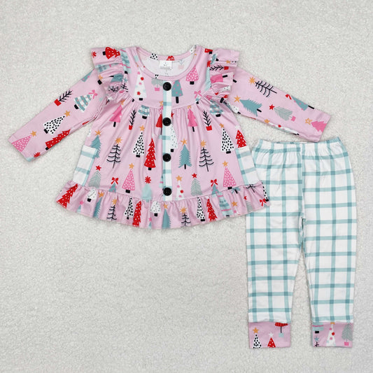 GLP1998 Christmas Tree Pocket Pink Ruffle Long-Sleeved Pant Girls Sets RTS 202509