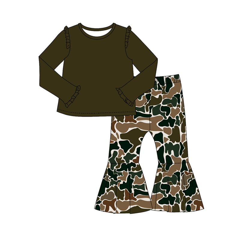 Preorder GLP2002 Solid color army green lace long sleeve camouflage beige pantsuit