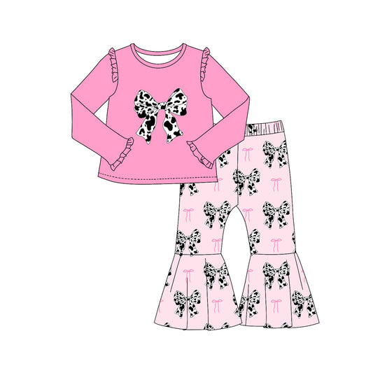 Preorder GLP2005 Long sleeve pantsuit with pink lace and cow print bow pattern