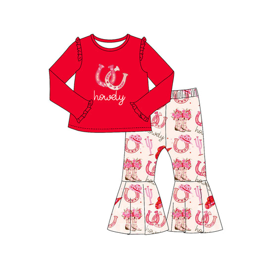 Preorder GLP2013 howdy Cowboy Boots Flower Red Lace Long sleeve Pants set high quality wholesale