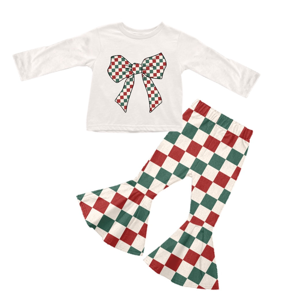 Preorder GLP2019 Christmas red and green plaid bow pattern long sleeve trousers set high quality