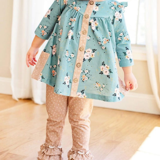 Preorder GLP2022 Flower pocket blue long sleeve light brown pantsuit High quality