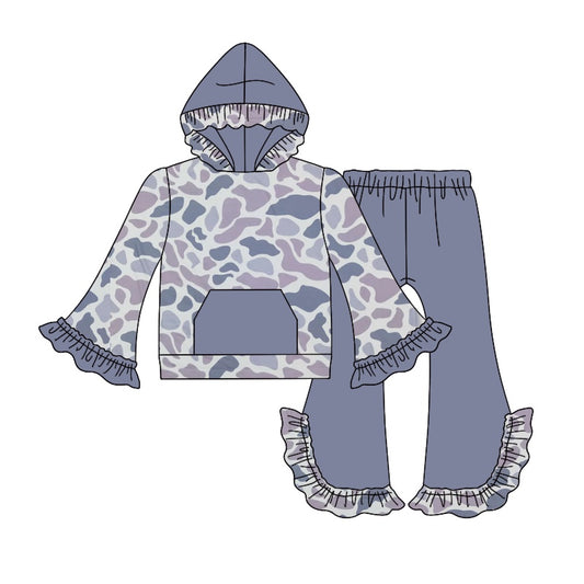 Preorder GLP2032 Pocket camo gray-blue lace hooded long-sleeved pantsuit