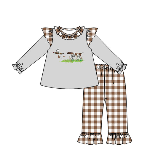 Preorder GLP2048 Duck Puppy Lace gray long sleeve brown plaid pantsuit