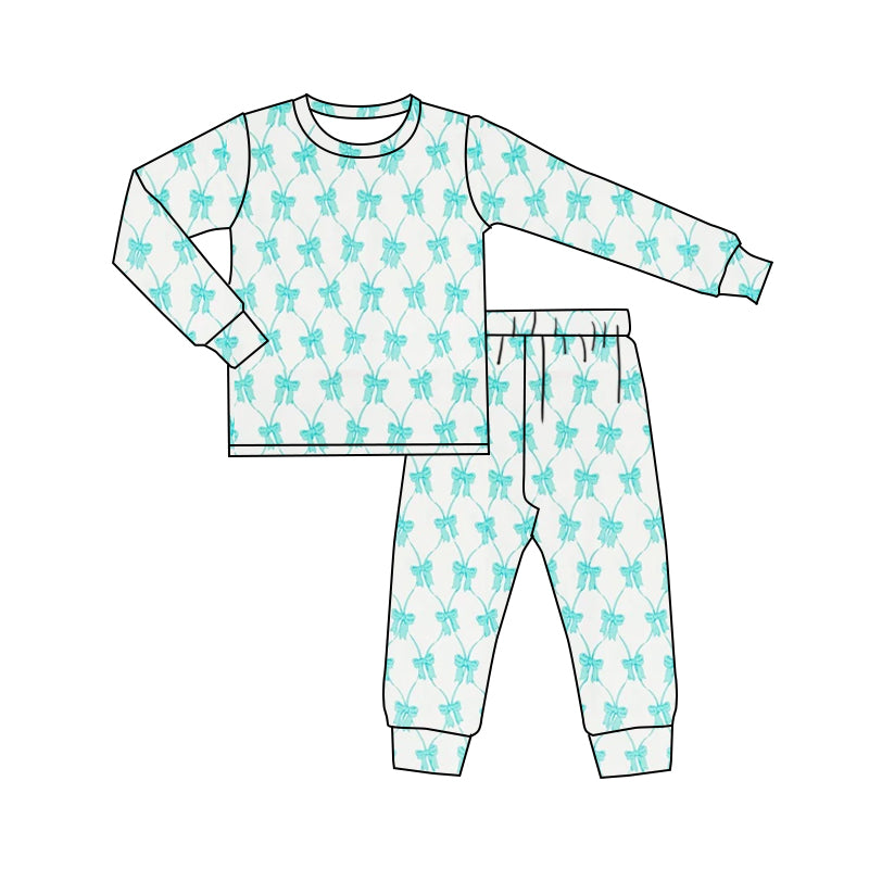 Preorder GLP2049 Blue bow pattern long sleeve pants pajamas set