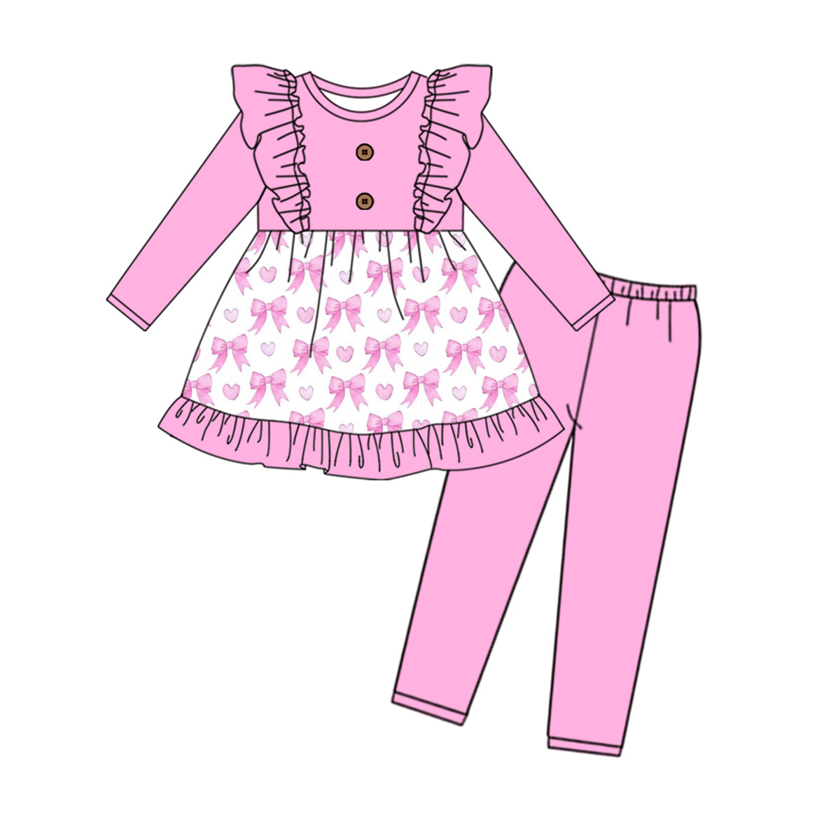 Preorder GLP2050 Long sleeve pantsuit with pink lace and love bows