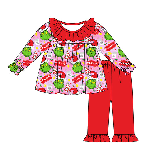 Preorder GLP2052 grinch Milk Stars Red lace Pink long sleeve pantsuit