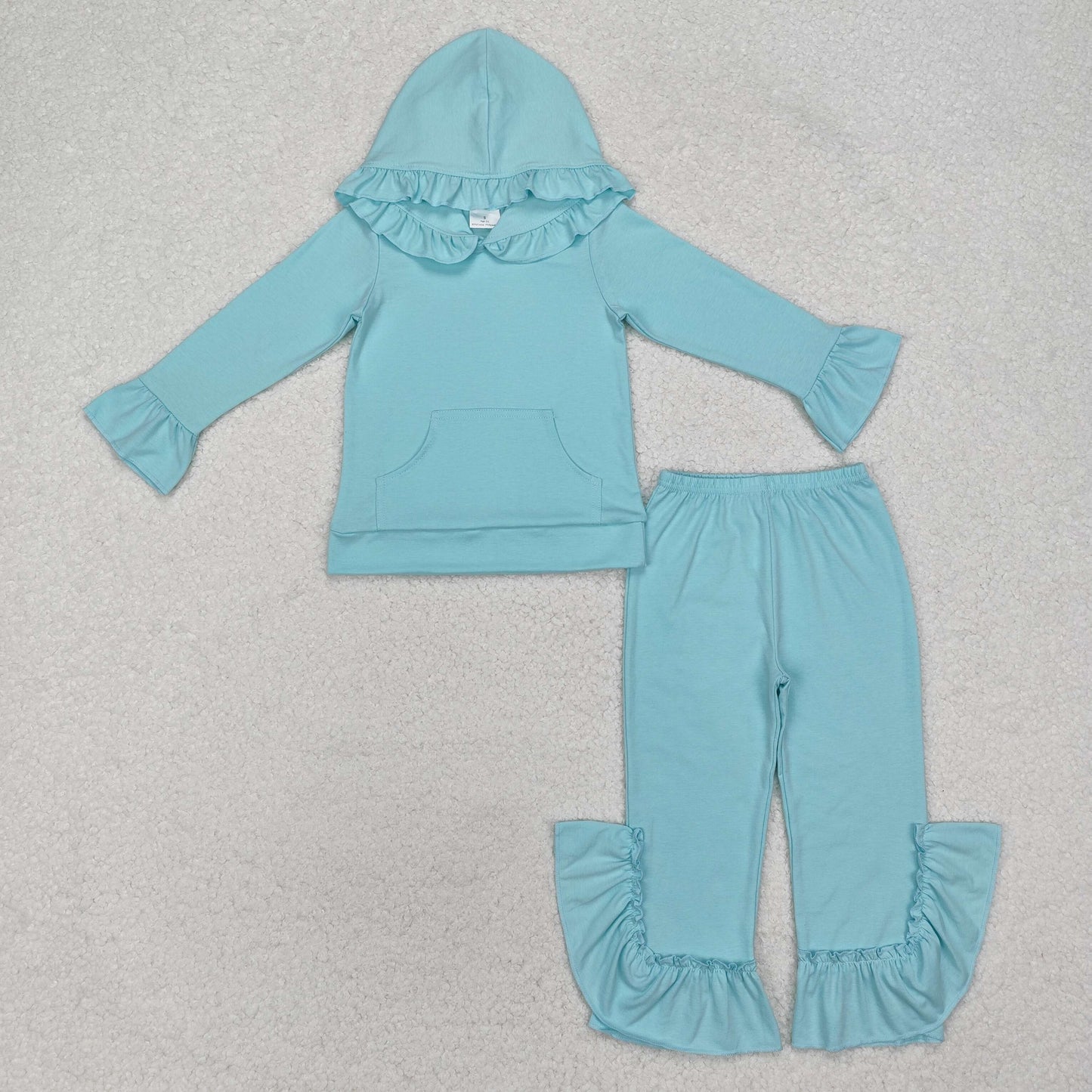 GLP2057 Mint Green Hoodie Ruffle Long Sleeve Top Pants Girls Sets RTS 202411