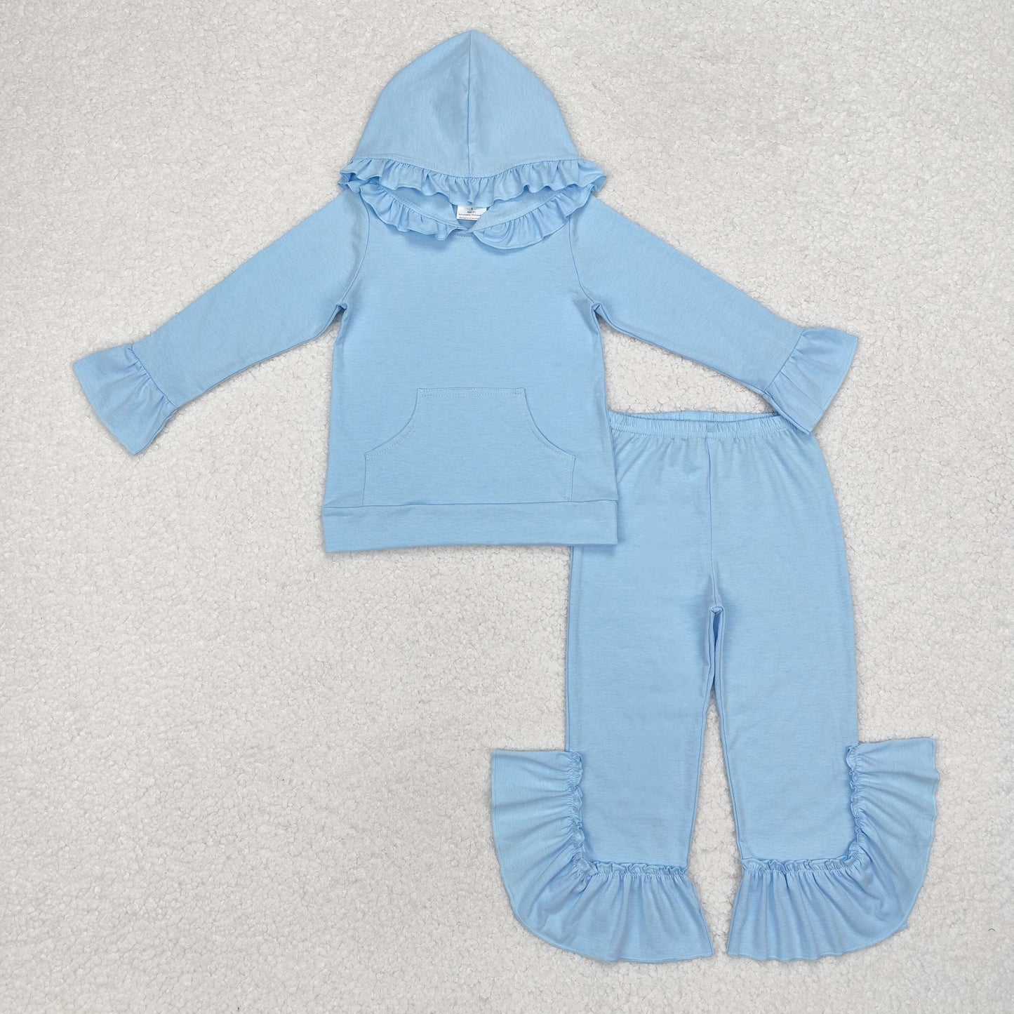 GLP2058 Sky Blue Hoodie Ruffle Long Sleeve Top Pants Girls Sets RTS 202509