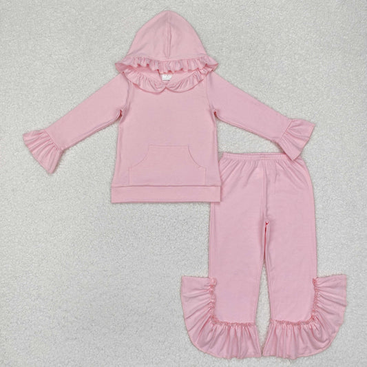 GLP2059 New Girls clothing sets pink hoodie lace Long Sleeve Top bell bottom Pants outfits RTS202411
