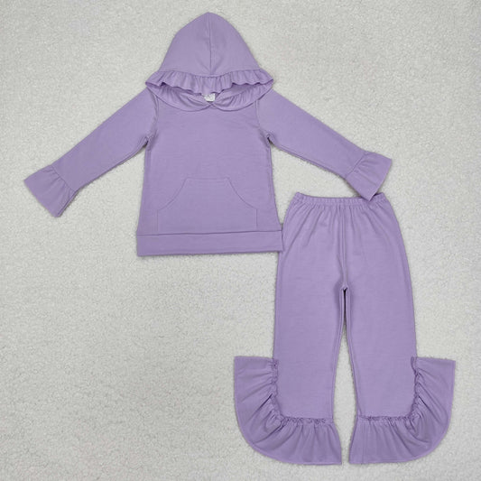 GLP2060 New arrival Girls clothing sets purple hoodie lace Long Sleeve Top bell bottom Pants outfits RTS 202411