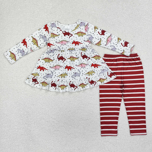 GLP2073 Dinosaur Pattern Long Sleeve Stripe Pants Girls Set RTS 202510