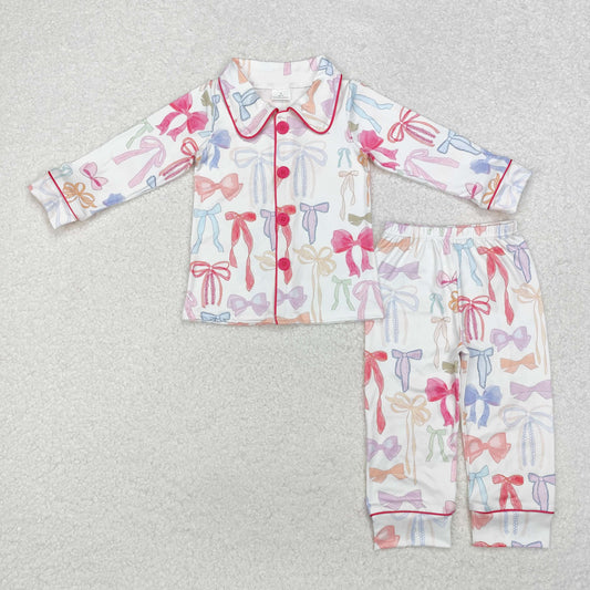 GLP2076 Bows Pattern Long Sleeve Pants Pajamas Girls Set RTS 202509