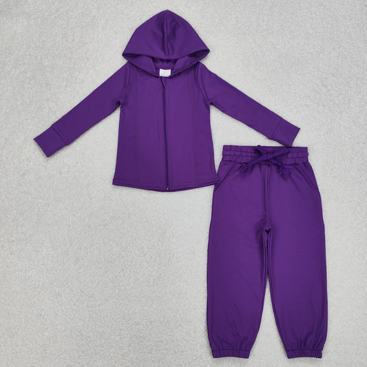 GLP2079 Yoga Set Dark Purple Hoodie Zippy Long Sleeve Top Pants Set Girls Boutique Clothing 202503 RTS