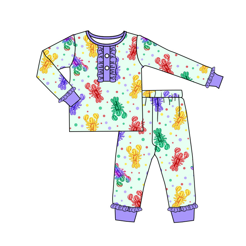 Preorder GLP2112 Mardi Gras Lobster Color polka dot purple lace long sleeve pants pajamas set