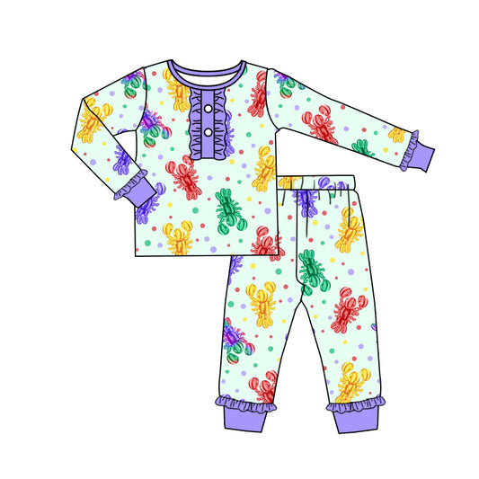 Preorder GLP2112 Mardi Gras Lobster Color polka dot purple lace long sleeve pants pajamas set