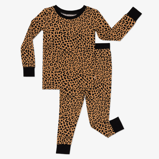 Preorder GLP2116 Black leopard print brown long sleeve pants pajamas set