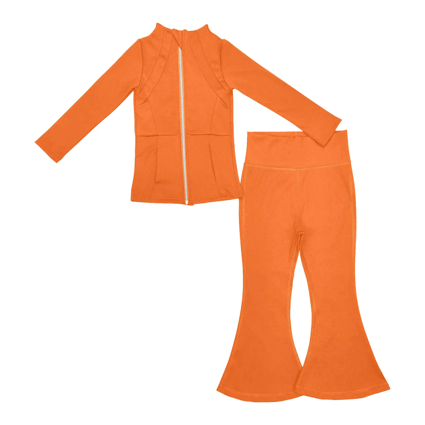 Preorder GLP2117 Orange yoga suit with long sleeves and zippers