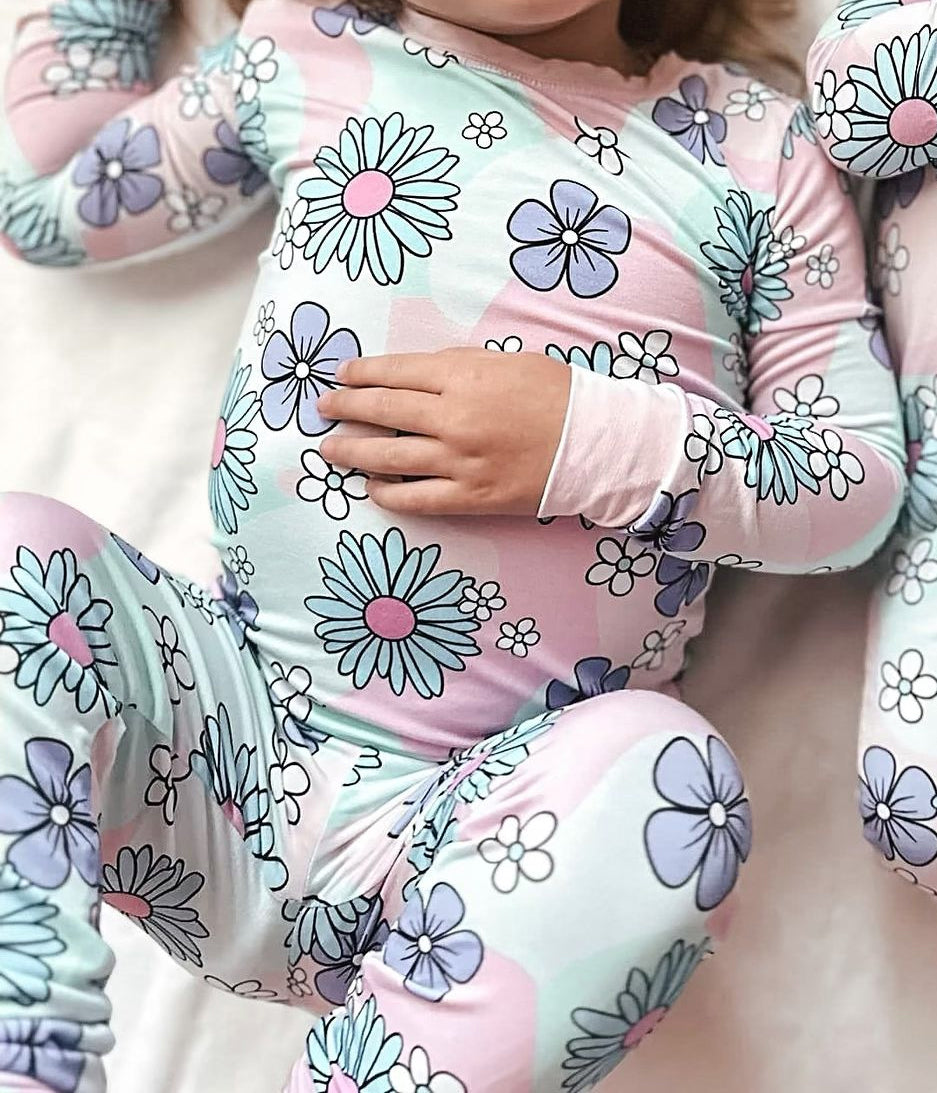 Preorder GLP2120 Flower pink green long sleeve pants pajamas set