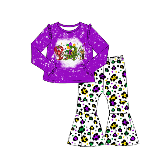 Preorder GLP2124 Mardi Gras Lobster Crocodile bird Purple lace long sleeve leopard print pantsuit