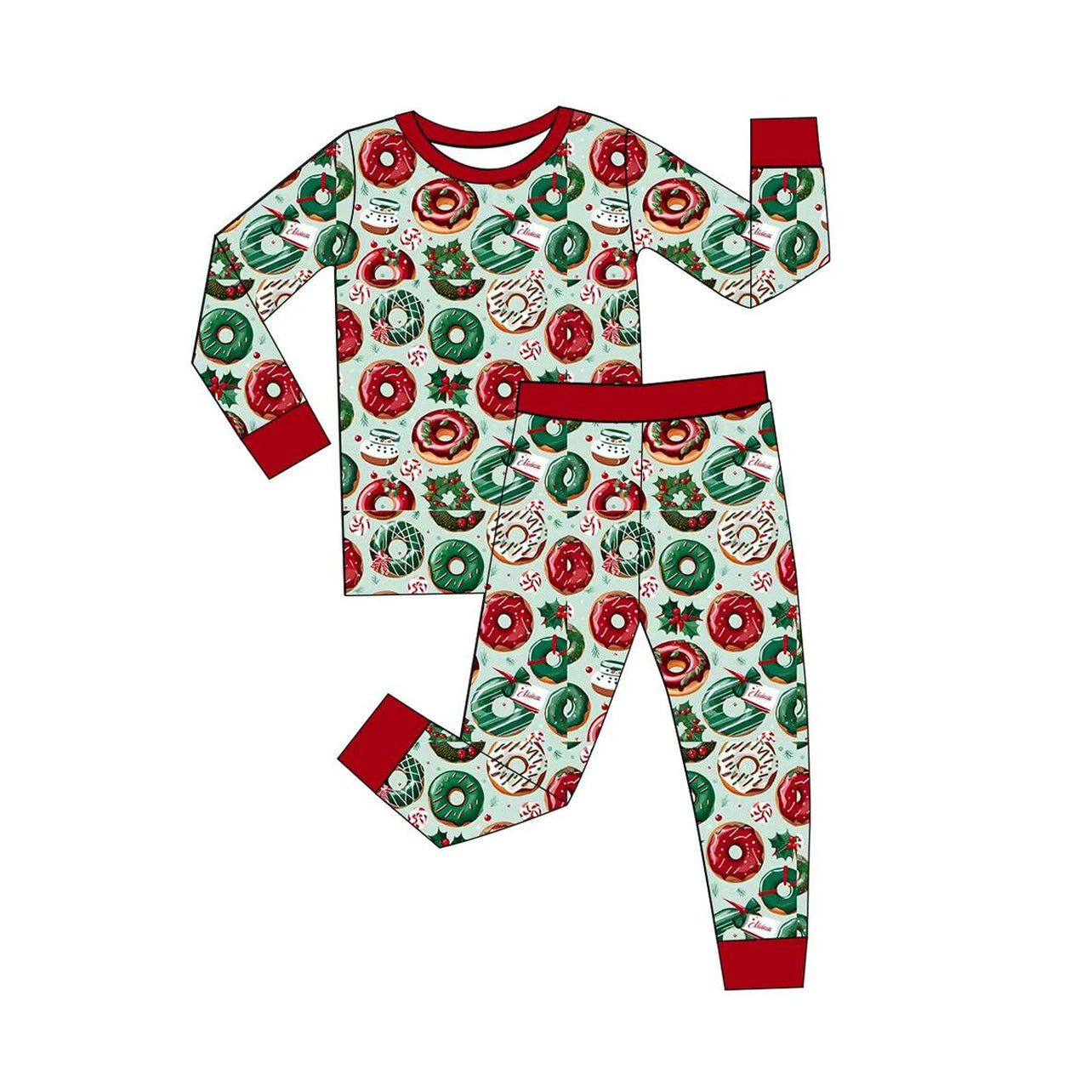 Preorder GLP2131 Christmas donuts red green long sleeve pants pajamas set