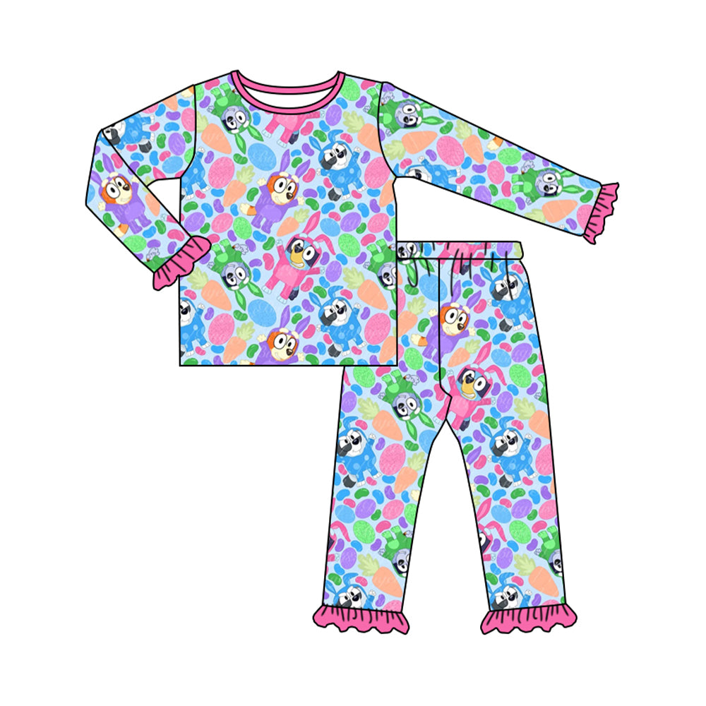 Preorder GLP2132 bluey Easter Carrot powder Blue long sleeve pants pajama set