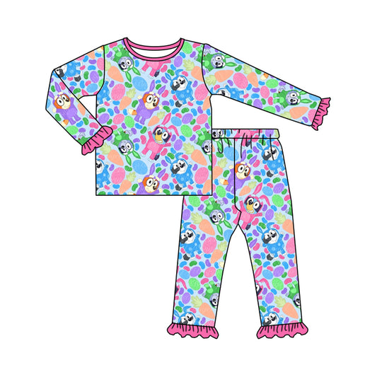 Preorder GLP2132 bluey Easter Carrot powder Blue long sleeve pants pajama set