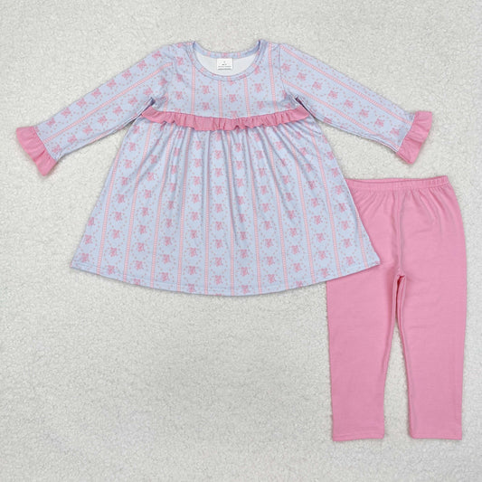 GLP2145 Ballet Shoes Flower Pink Ruffle Long Sleeve Pants Girls Sets RTS 20241127