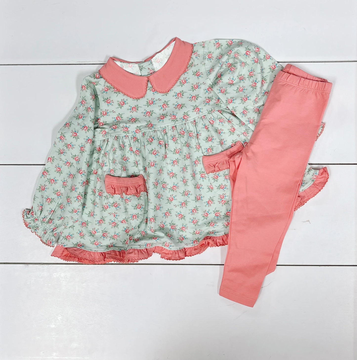 Preorder GLP2147 Flower leaf pink lace pocket doll collar green long sleeve pants suit