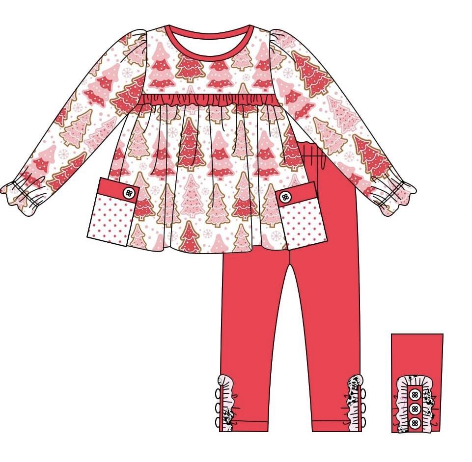 Preorder GLP2157 Christmas tree polka dot pocket Red lace White long sleeve pant suit