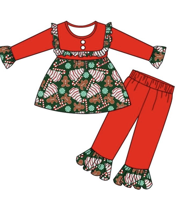 Preorder GLP2158 Christmas tree crutch gingerbread Man lace red long sleeve pants suit