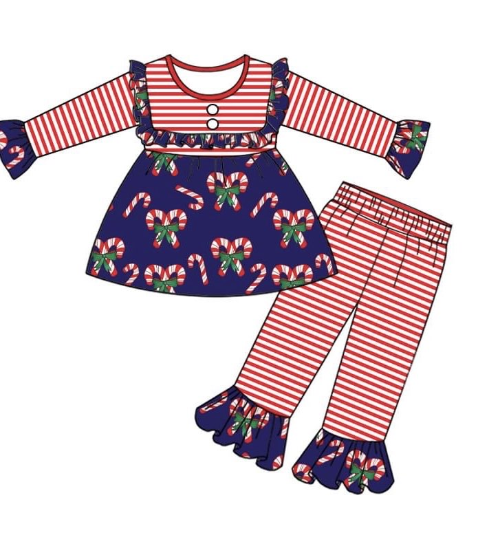 Preorder GLP2159 Christmas crutch red striped navy blue long sleeve pantsuit