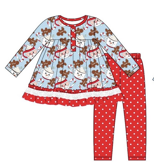 Preorder GLP2162 Santa Cup gingerbread Man Lace Polka dot Red lace Blue long sleeve pants suit