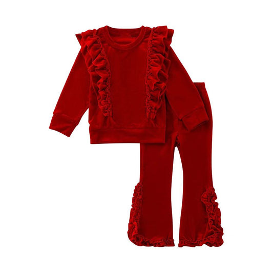 Preorder GLP2164 Solid color red lace long sleeve pant suit